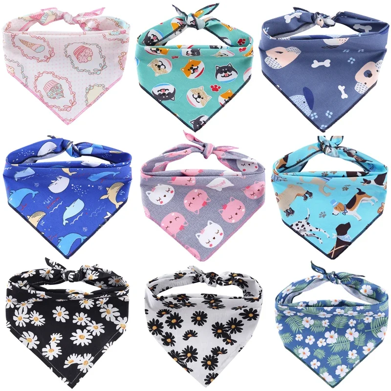 Cute Dog Triangle Bandanas Animal Pattern Pet Triangle Scarves Adjustable Pet Bibs Soft Puppy Kerchief Bandana Accessories Pets