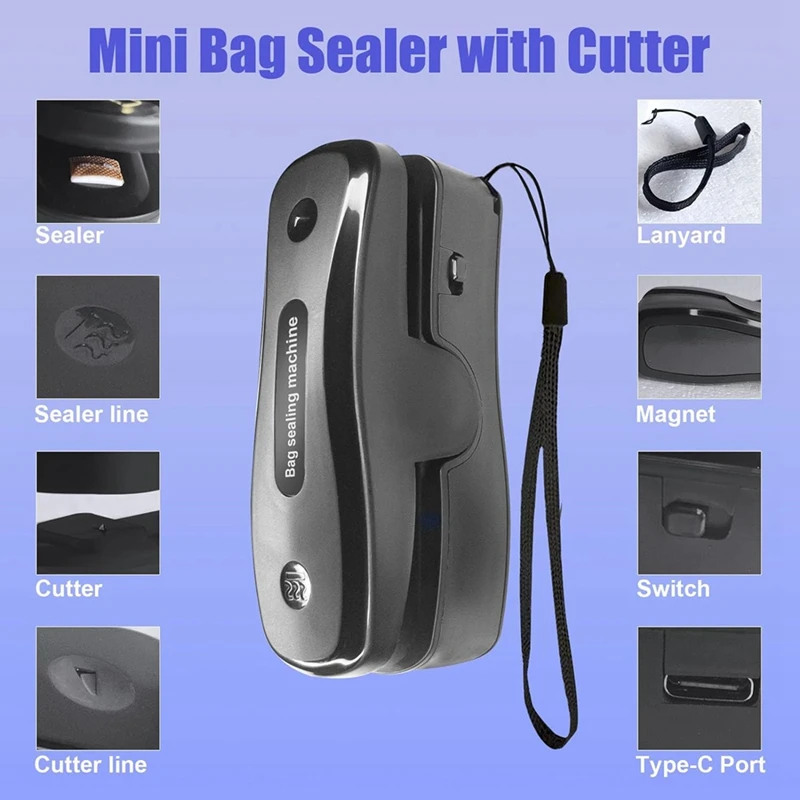 Mini Bag Sealer With Cutter,Rechargeable 2 In 1 Chip Bag Sealer,Portable Sealer Machine Kitchen Gadget