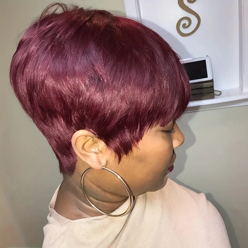 99j 픽시컷 스트레이트 가발 여성용 100% 인모