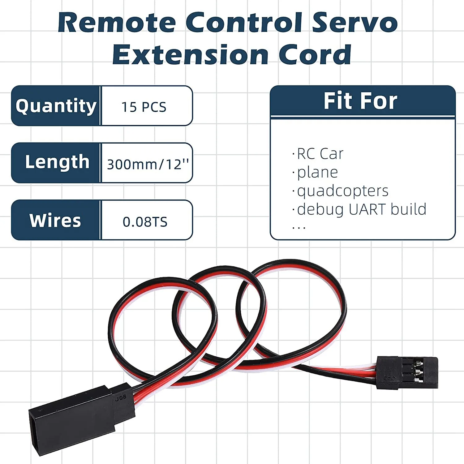 Y22A-15 Pieces Servo Extension Cables Model Aircraft Extension Line Servo Extension Male To Female Cable (11.8 Inch)