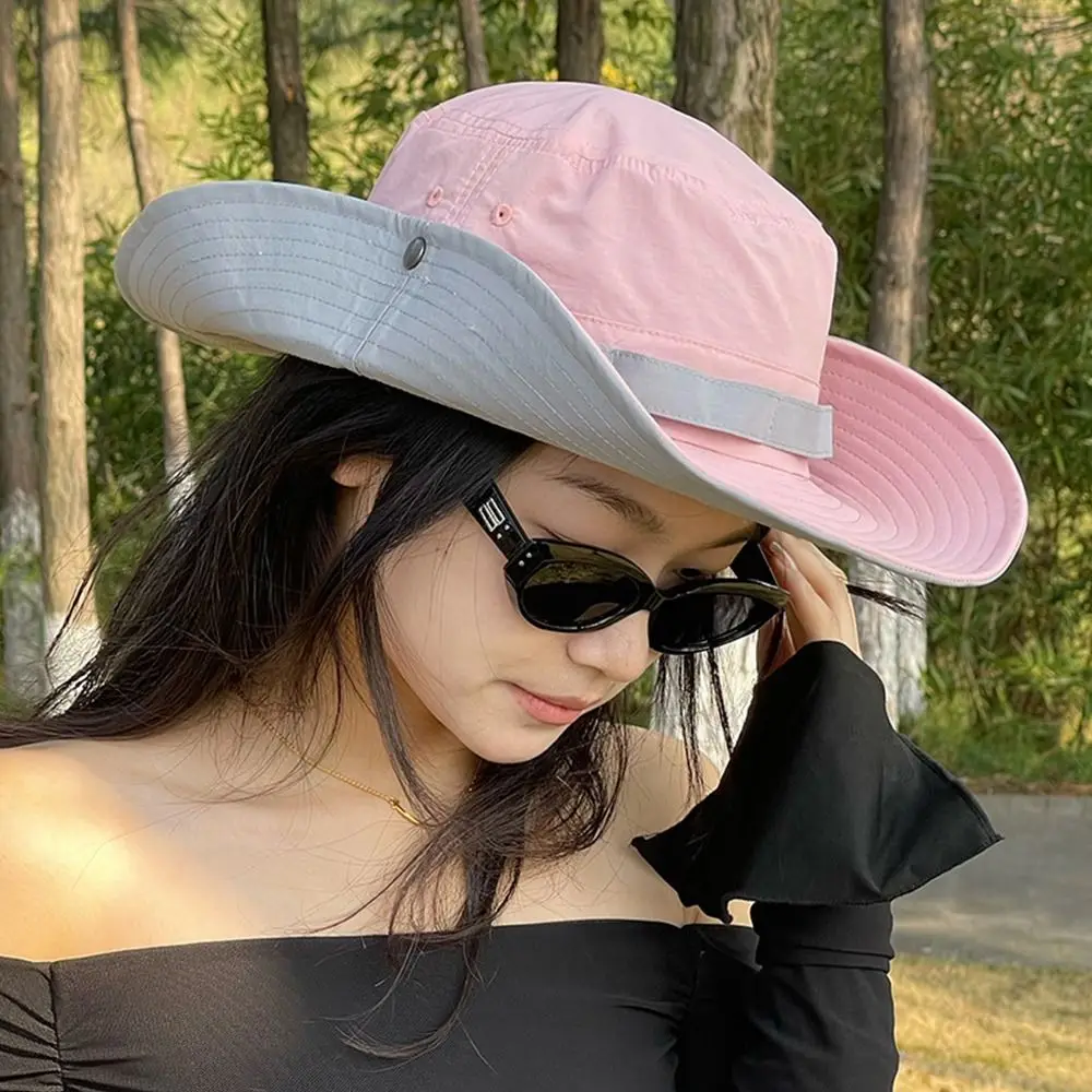 

Korean Style Mountaineering Hat Color Matching Big Brim Design Sun Caps Retro Design Quick-drying Material Big Brim Hats
