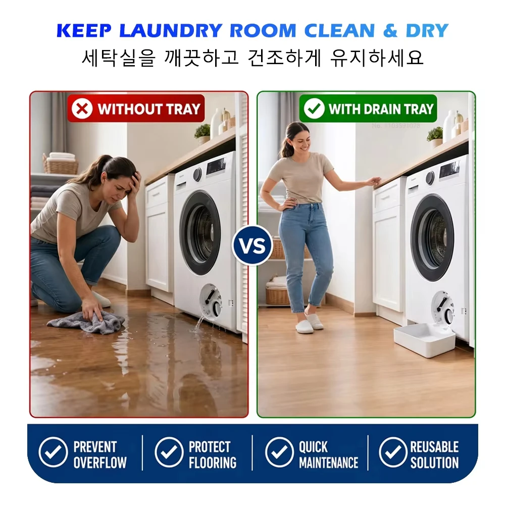 New Washing Machine Drain Pan, Water Catcher Tray for Front Load Washer Filter Cleaning, Laundry Floor Spill Protector Tool