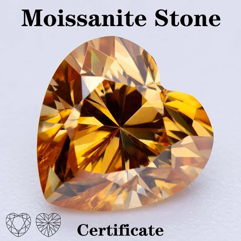 

Moissanite Stone Champagne Color Heart Shape VVS1 with GRA Certificate for Pass Diamond Tester Charms Jewelry Making Materials