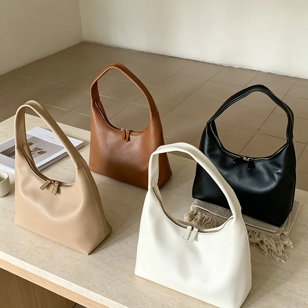 Women's Simple One Shoulder Bag High Grade PU Leather Solid Color Soft Underarm Bags Casual Daily Commute Handbags