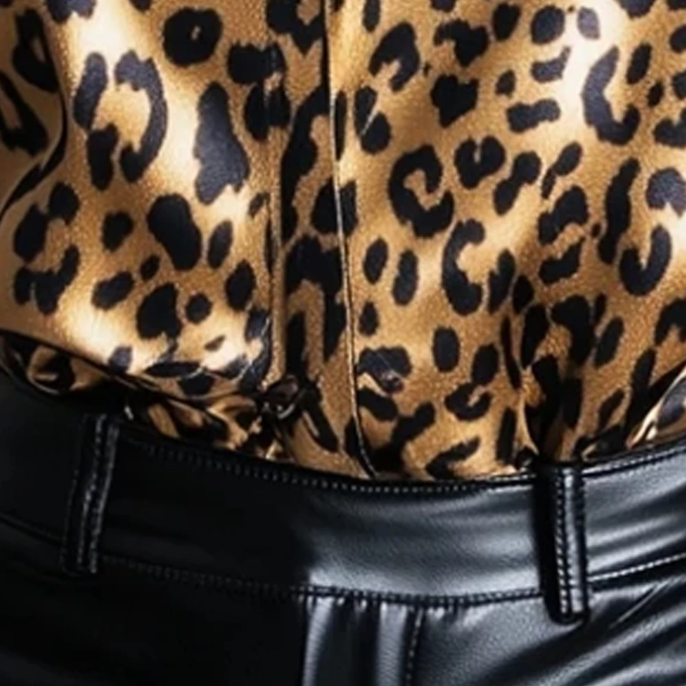 

Women's Fashion Leopard Print Satin Shirt Turn Down Collar Long Sleeve Button Up Blouse Elegant Office Fashion Loose Tops