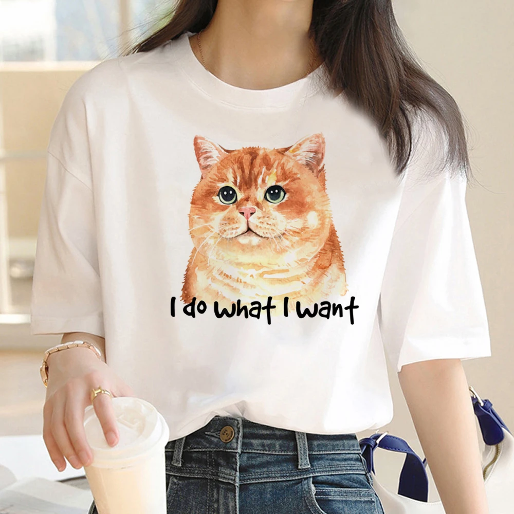 Funny Cat tshirt women harajuku top female anime graphic clothing