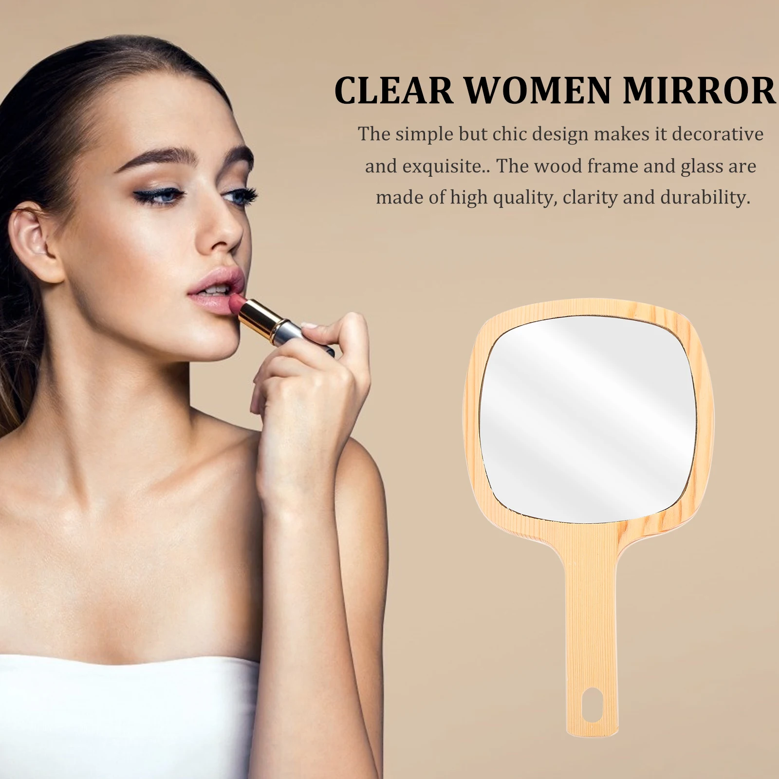 

Wooden Vanity Mirror Glass Beauty Simple Cute Small H held Women Mirror Clear Makeup Tool Compact Lightweight Glossy