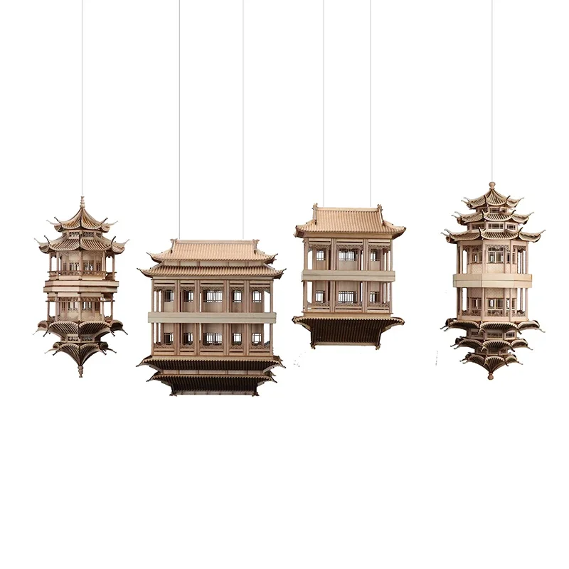 Ancient building reflection pavilion model room ornaments Chinese style hanging ornaments