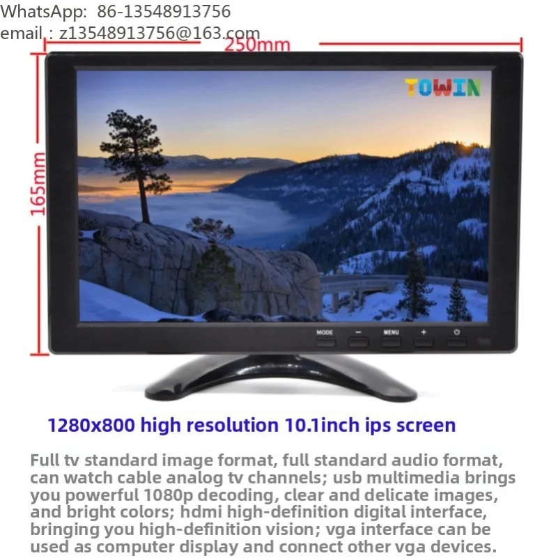 10.1 Inch IPS LCD Wide Screen Monitor, HDMI VGA Input for Industrial Security Display