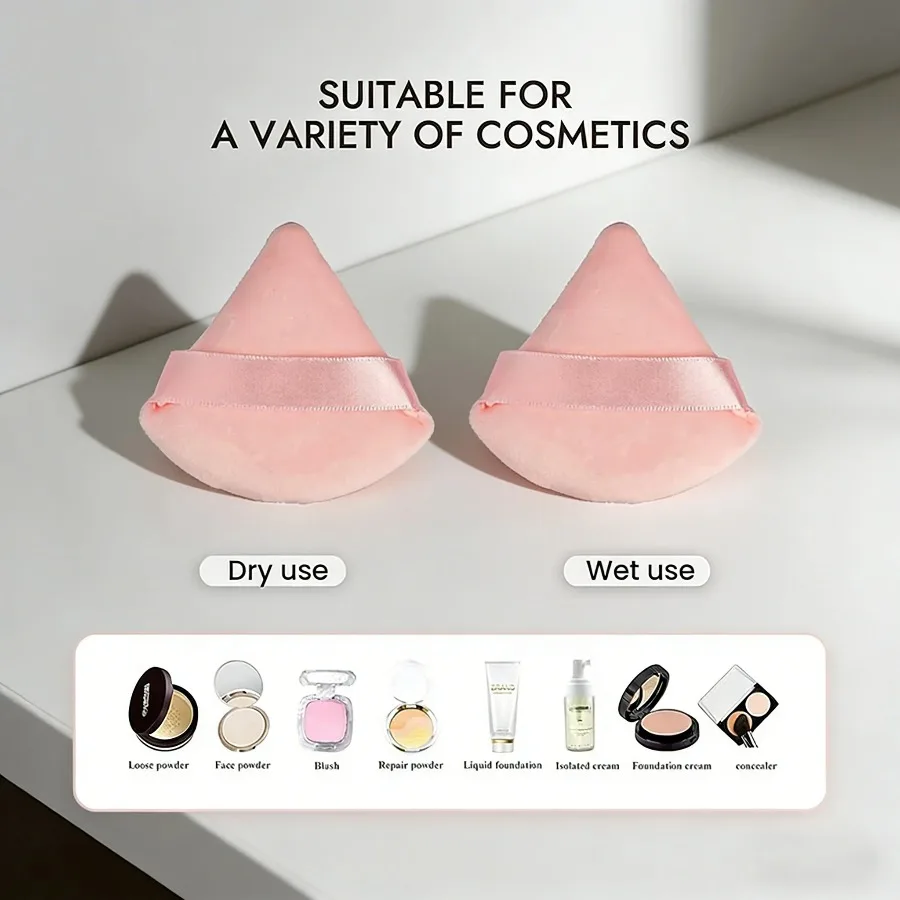 10-delige driehoekige poederdonsset – roze en zwart fluwelen make-upsponzen voor het mengen van foundation, zachte gezichtsschoonheidstools