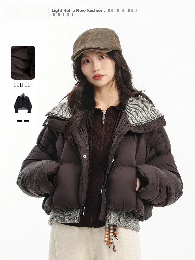 

Faionable ort Puffer Jaet Memory's Start Point Bread Sle Stand Collar Casual Loose Fit Warmth Women's Winter Coat