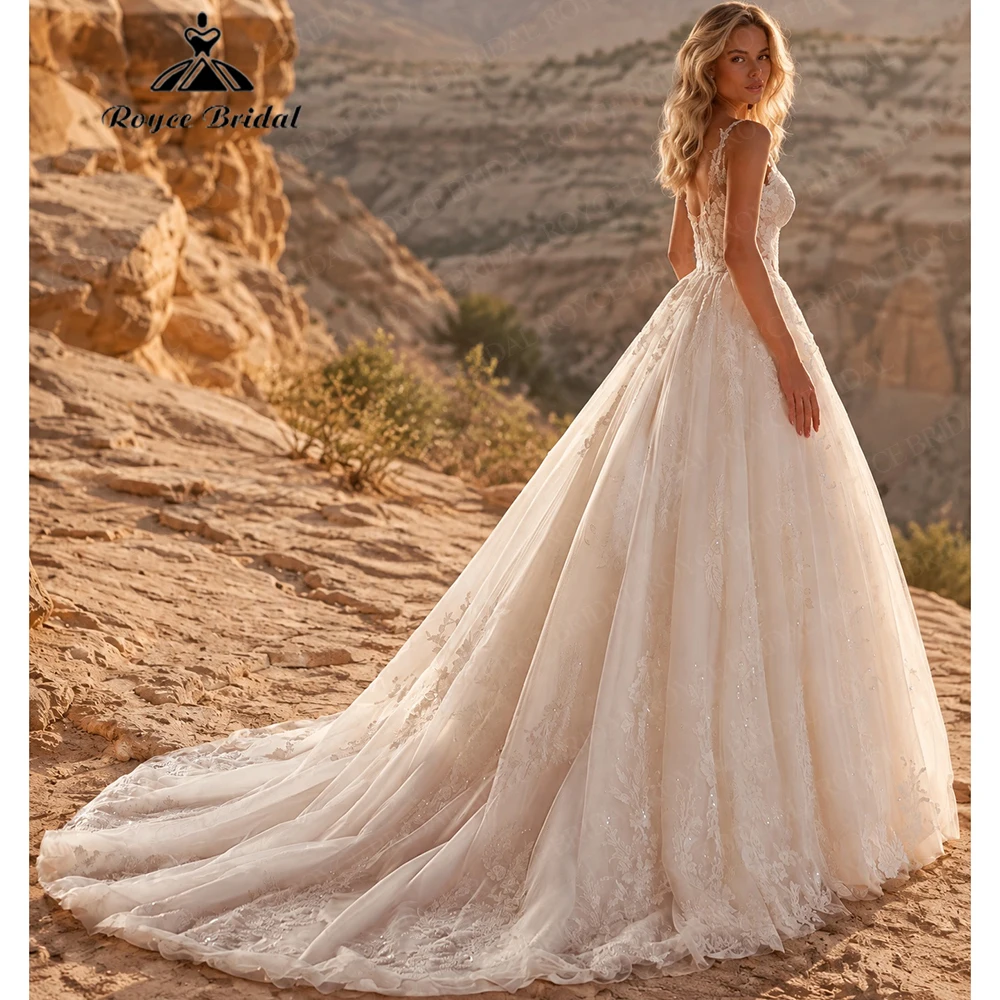 Roycebridal Backless Appliques Elegant A Line Wedding Dresses 2027 V Neck Boho Beach Bridal Gown Customized Vestido De Novia