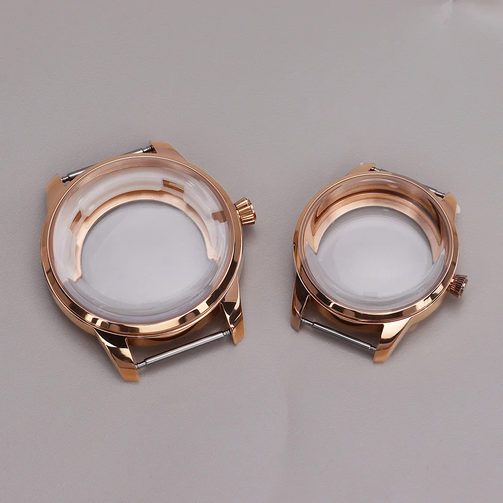 33MM/40MM Silver/Gold/Rose Gold Case Stainless Steel Watch Case For Cocktail NH35 NH38 NH34 Movt Arched Glass Transparent Back