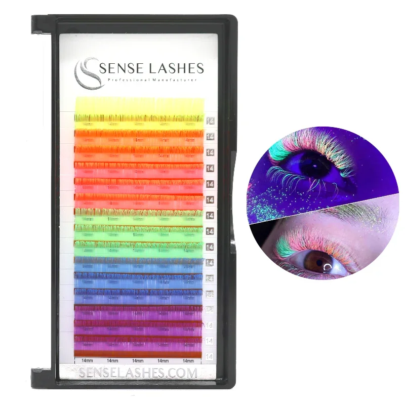 

SENSE LASHES 16 Rows Mix Color Eyelash Extension Glow Fluorescent Colorful Lashes Individual Gradient Colored False Mink Lashes