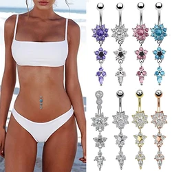 Hot Sexy Dangled Stainless Steel Belly Button Rings 10 Colors Flower Navel Piercing Ombligo Women Earrings Piercing Body Jewelry