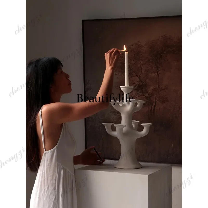 R134 Vintage Ceramic Candle Holder Ornament, Wabi-Sabi Pre-Style, High-End Model Room, Homestay Atmosphere Candle Holder
