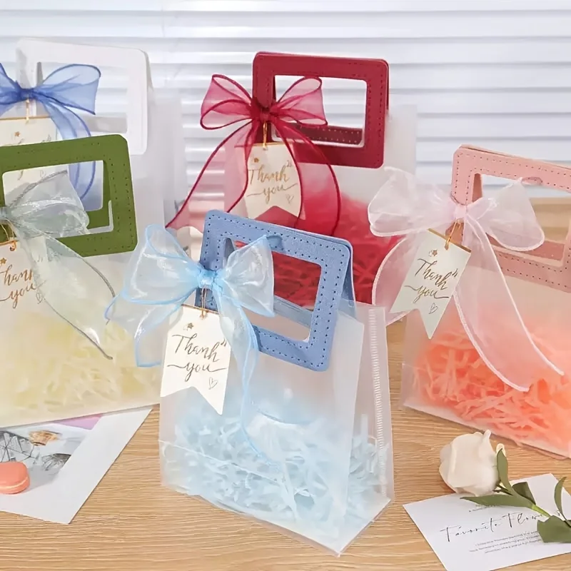 20 قطعة من أكياس الهدايا البلاستيكية الشفافة الأنيقة مع ملصقات شكر - قابلة لإعادة الاستخدام لحفلات الزفاف وحفلات أعياد الميلاد وديكورات المناسبات الرسمية