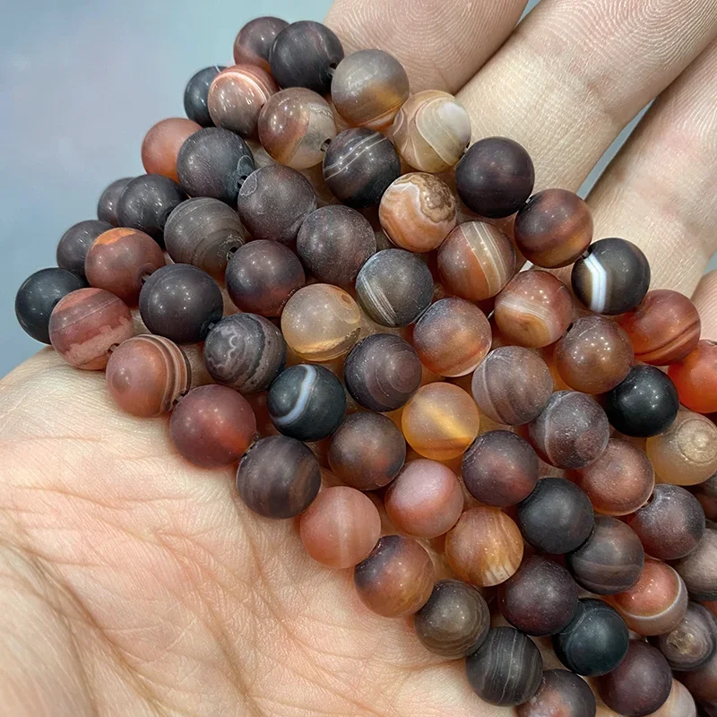 Natural Matte Fantasy Dream Stripe Agate Stone Round Beads for Jewelry Findings Diy Bracelet Necklace 15