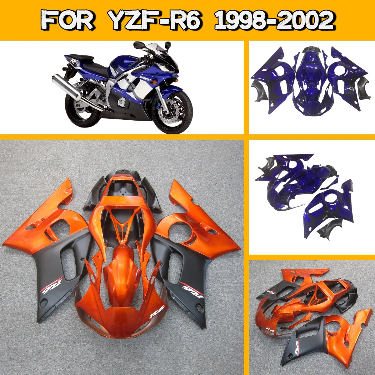 1998-2002 YZF R6 Aftermarket ABS Injection Kit Body Work Fairings Fit for 98-02 Yamaha YZFR6 Fairing Kit