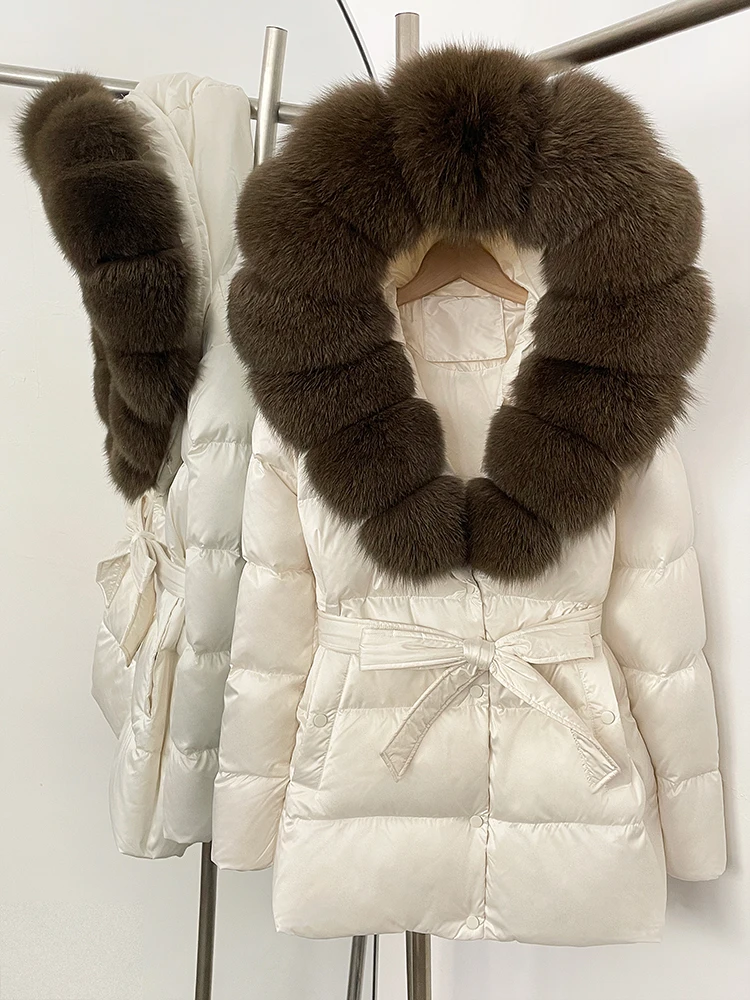 OFTBUY Winter 90% Duck Down Jacket Women Luxury Large Natural Silver Fox Fur Hooded Thick Warm Female Parkas Waterproof