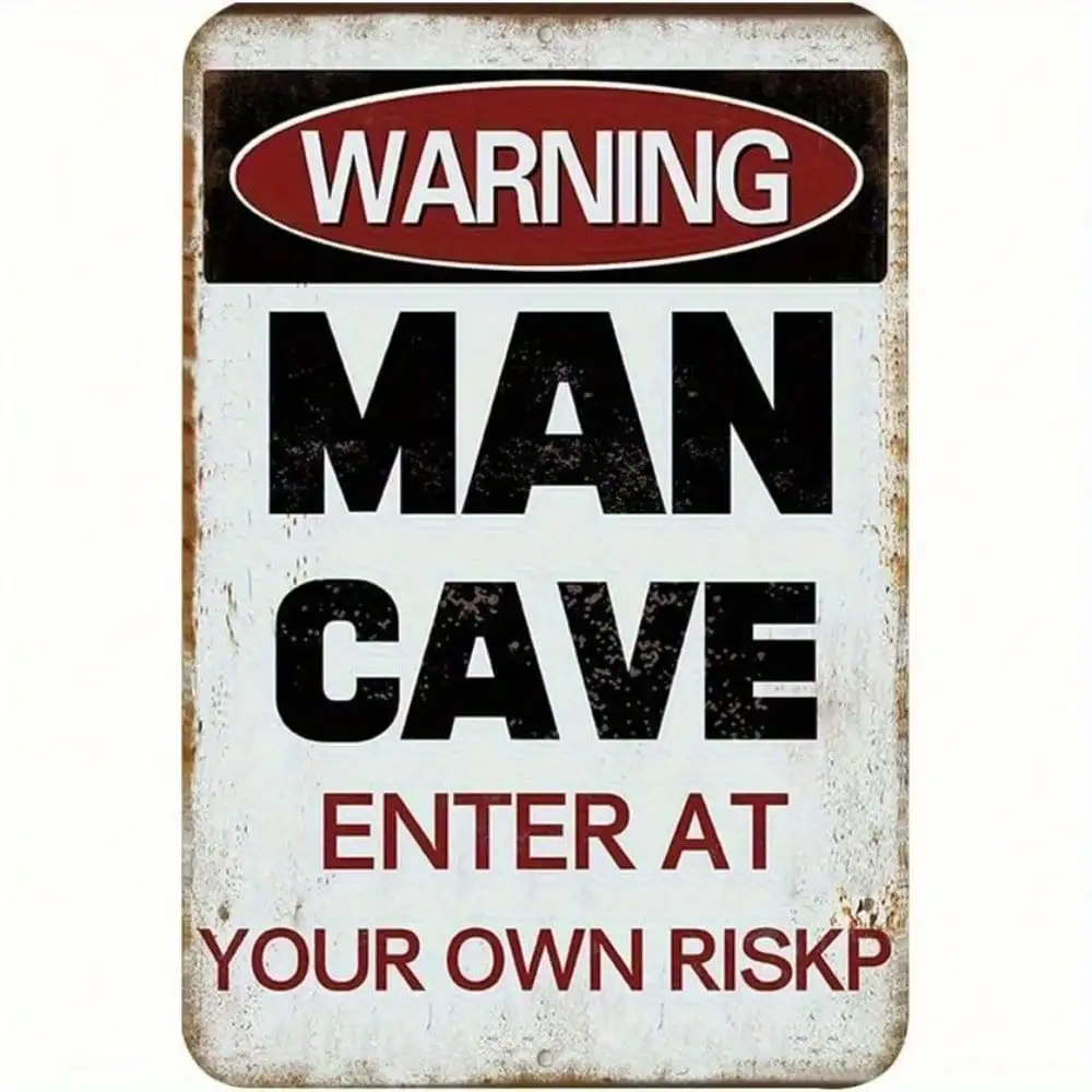 Man Cave Metal Sign Garage Decor Funny Warning Enter At Your Own Risk Rustic Tin Wall Plaque Home Bar Gift for Men