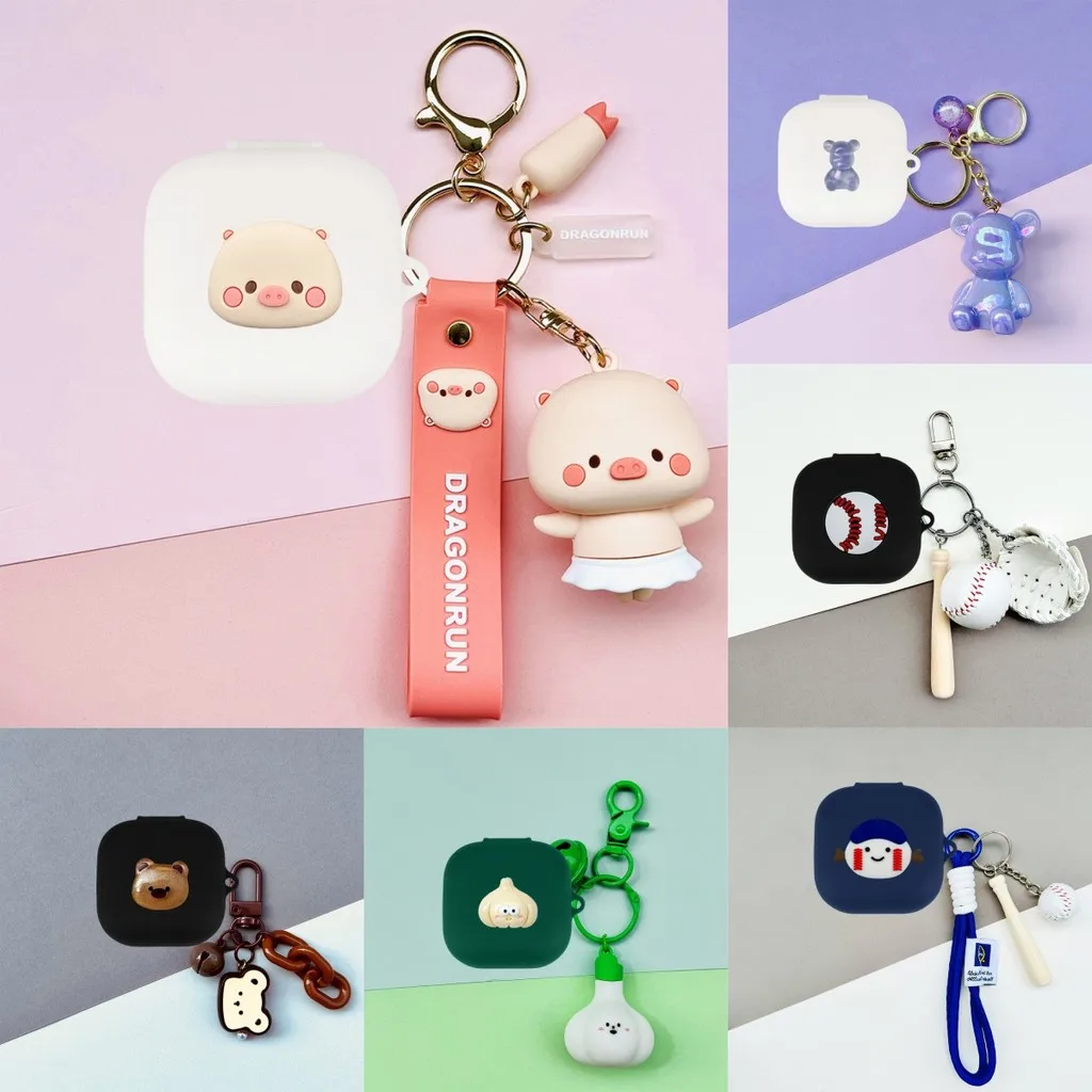 Case for EarFun Openjump Silicone Soft Case EarFun Openjump Protective Sleeve Cute Baseball Keychain Cartoon Bear Pendant
