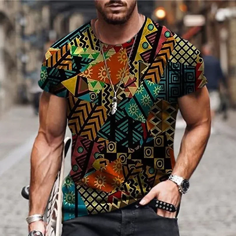 

Vintage Tops Summer Men T-Shirt Tee Tribal Print O Neck Holiday Harajuku Shirt Short Sleeve Casual Male Funny Clothing Camiseta