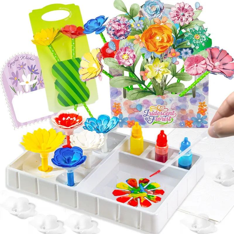 58 pçs cor flores diy decoração blocos de construção líquido tie dye brinquedos conjunto botânico tijolos conjunto artesanato presente para meninas amigos crianças