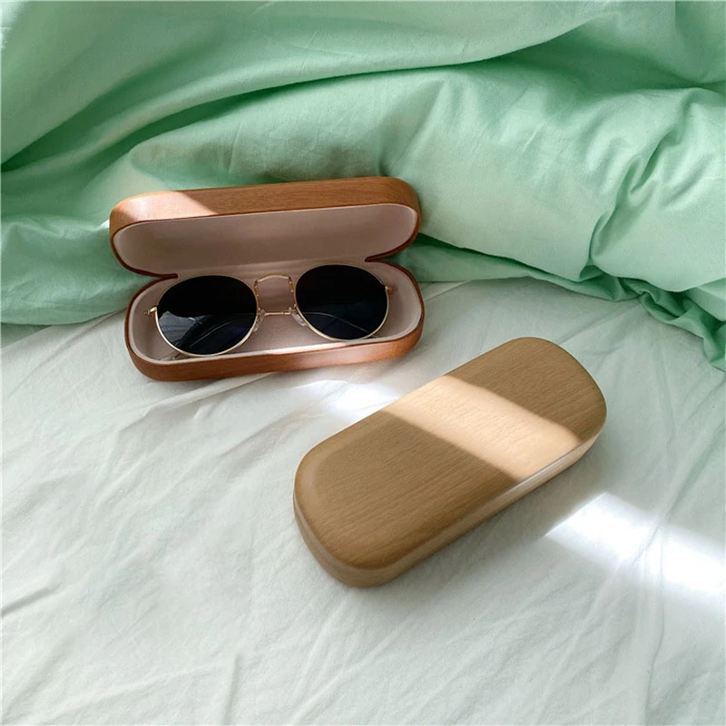 Portable Glasses Case Hard Wooden Grain Spectacle Frame Box Reading Glasses Sunglasses Holder Storage Case Eco-Friendly