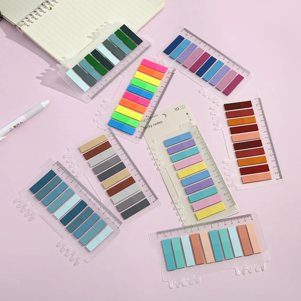 200 Sheets Gradient Index Strips with Ruler, Clear Self-Adhesive Page Tabs, Aesthetic Sticky Notes for Reading & Study Supplies
