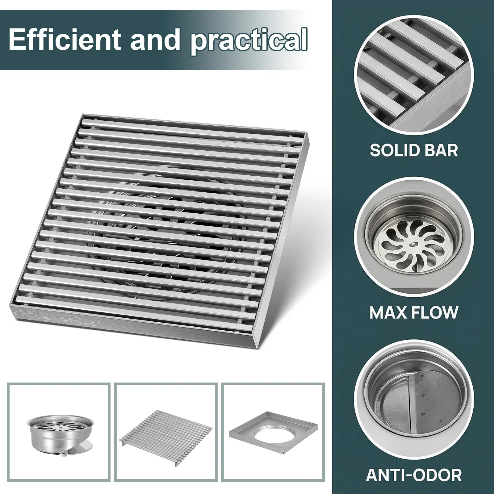 Stainless Steel Outdoor Floor Drain Large Diameter Solid Strip Grate Cover Efficient Drainage Sewer Gas Preventer Patio Garden