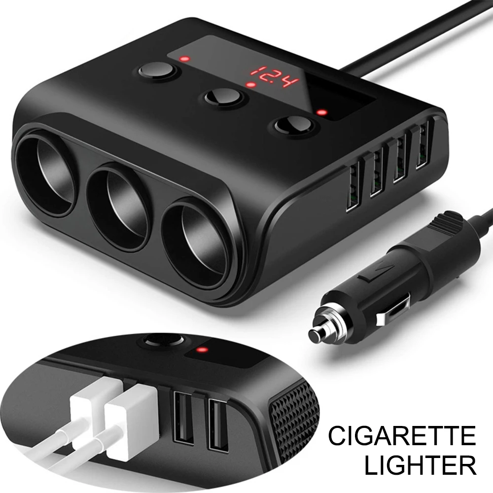 3in1 120W Car Cigarette Lighter Splitter 3 Socket with LED Voltage Display Fast Charger Plug Phone Power Adapter for Car DVR GPS