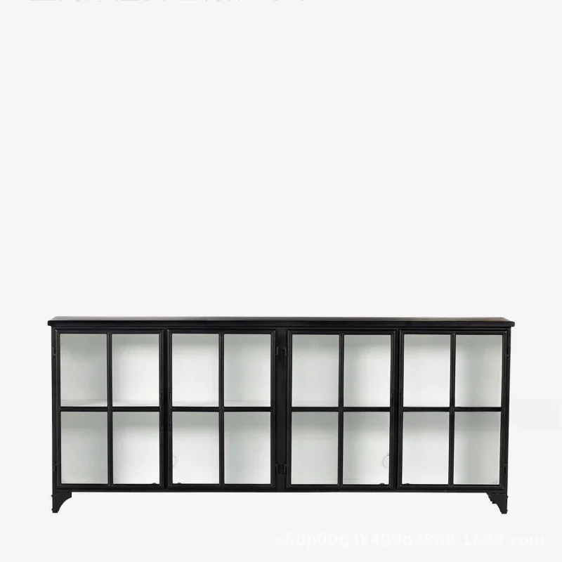 

American retro, solid wood dining side cabinet, household living room, locker wrought iron