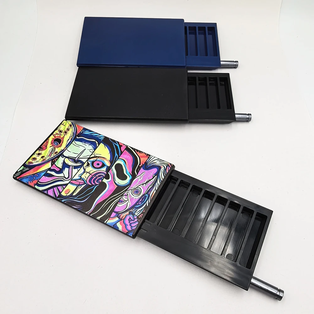8-Fächer Plastik-Schnupftabak-Set-Behälter mit Schiebedeckel aus Aluminium, 8 Schlitze, Taschenformat, Tragbare Aufbewahrungsbox – Detail 6