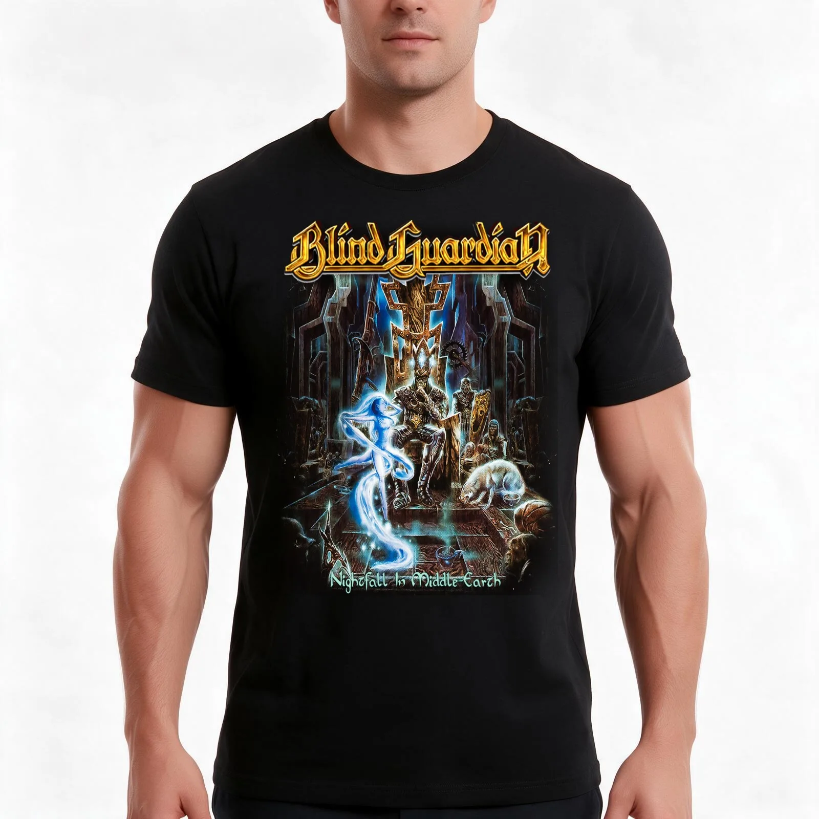 Blind Guardian - Nightfall In Middle Earth T-Shirt, Summer Casual Cotton Tee, Oversized Streetwear Tops, Vintage Graphic Print