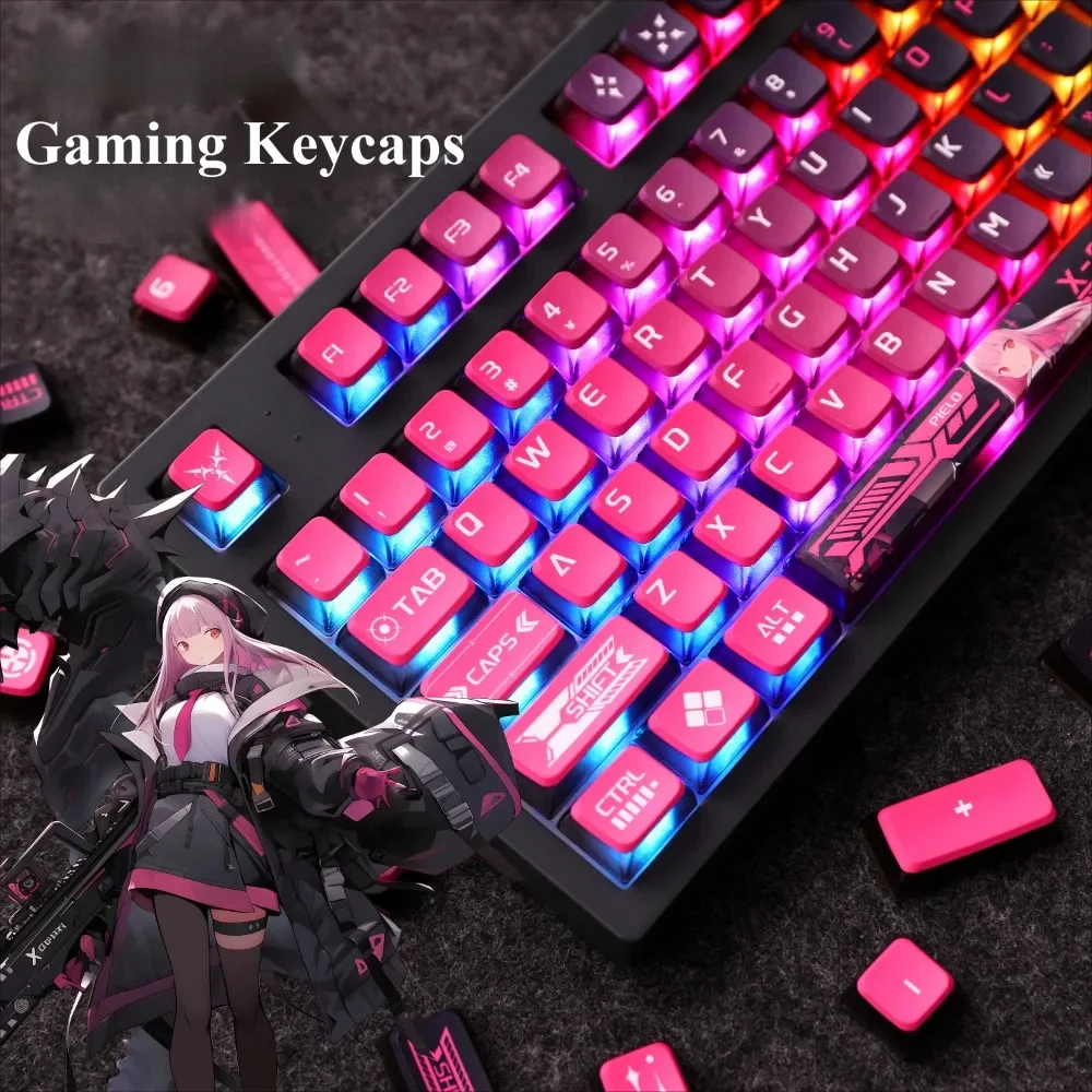 

119 Keys, Pierrot-X09 Themed ASA Keycap Set PBT Personality, Rose Red for Mx Cherry Gateron Switch Mechanical Keyboard Kit