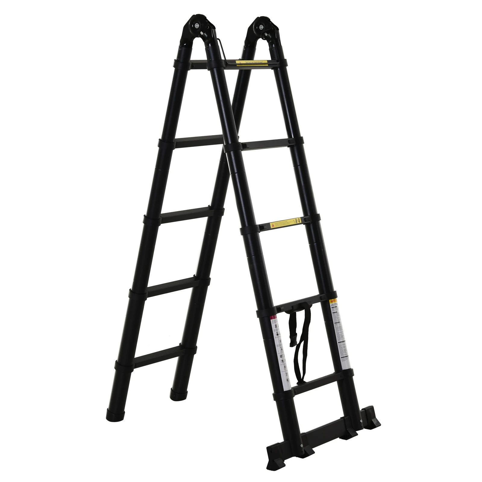 Image of Durhand Multifunktionale Klappbare Teleskopleiter Stabile A-Form Tragbare 10-Stufen 3-Wege-Leiter Trägt 150 kg Schwarz