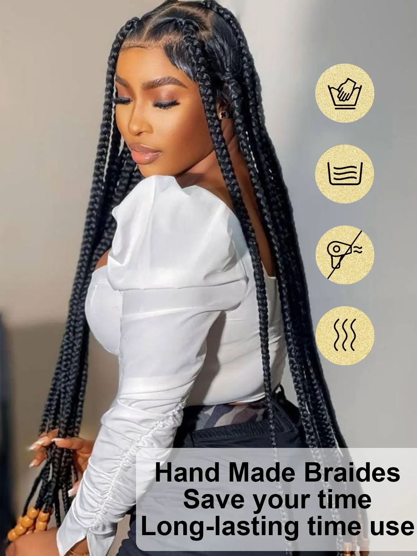 Tribal Synthetic Cornrow Braided Wigs Full Lace Wig 36Inches Knotless Jumbo Knotless Box Braids Wig Square Part For Black Women