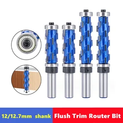 목재용 밀링 커터, 12mm 1/2 인치 생크 플러시 트림 엔드 밀, 솔리드 카바이드 나선형 더블 베어링 CNC 라우터 비트, 1 개