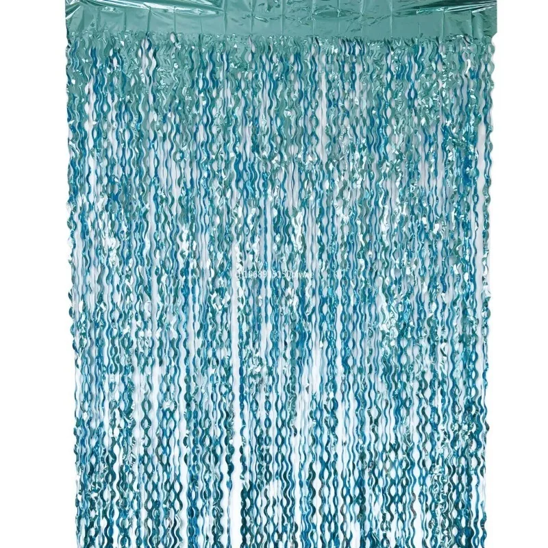 2 * 1M Metal Wire Foil Tassel Curtains in Blue, Suitable for Baby Showers, Mermaids, Underwater, Ocean, and Frozen Party