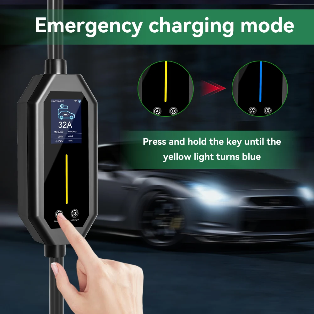 IPENGEN Type2 7KW Portable EV Charger Electric Car Charger 32A 1Phase EVSE Charging Cable Wallbox With WiFi APP Control 5M Cable