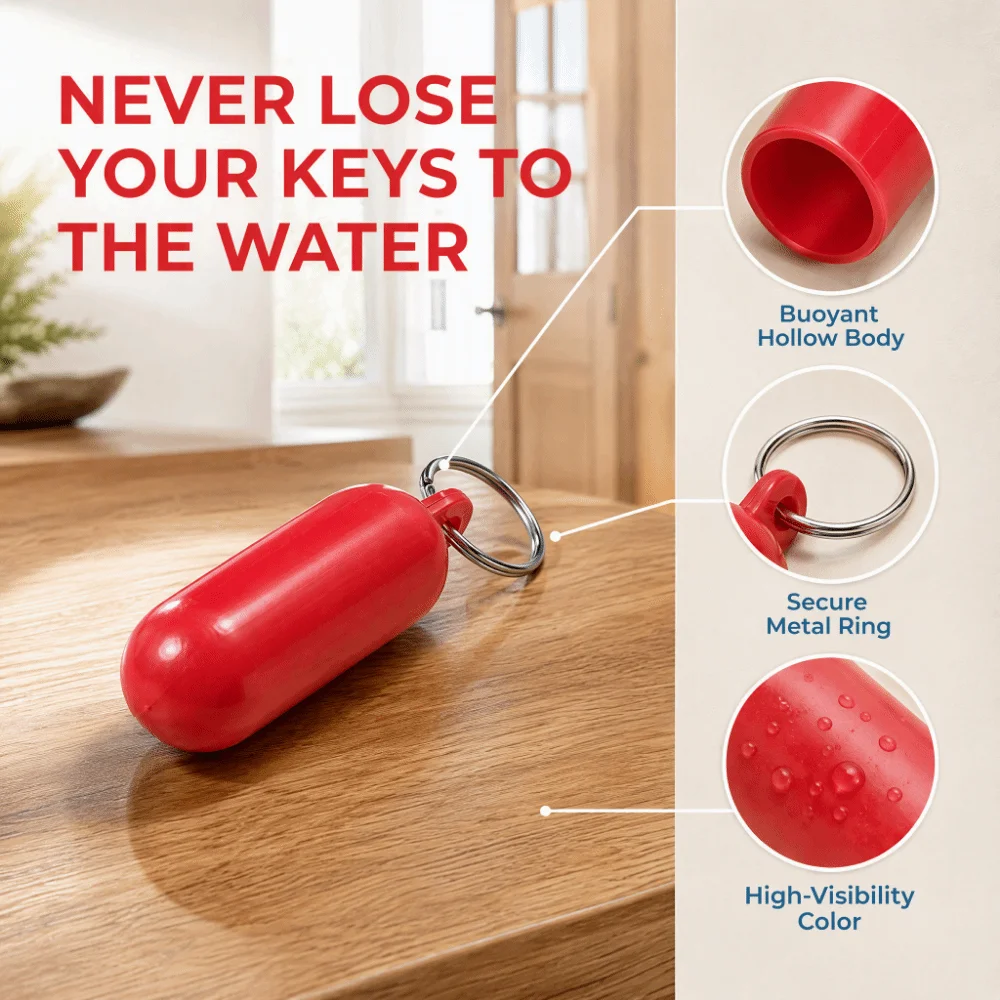 5pcs 65x25x25mm Floating Keychain Oval Orange or Red Buoyant Key Float ABS Plastic Metal Key Ring Floating Key Ring Beach Trip
