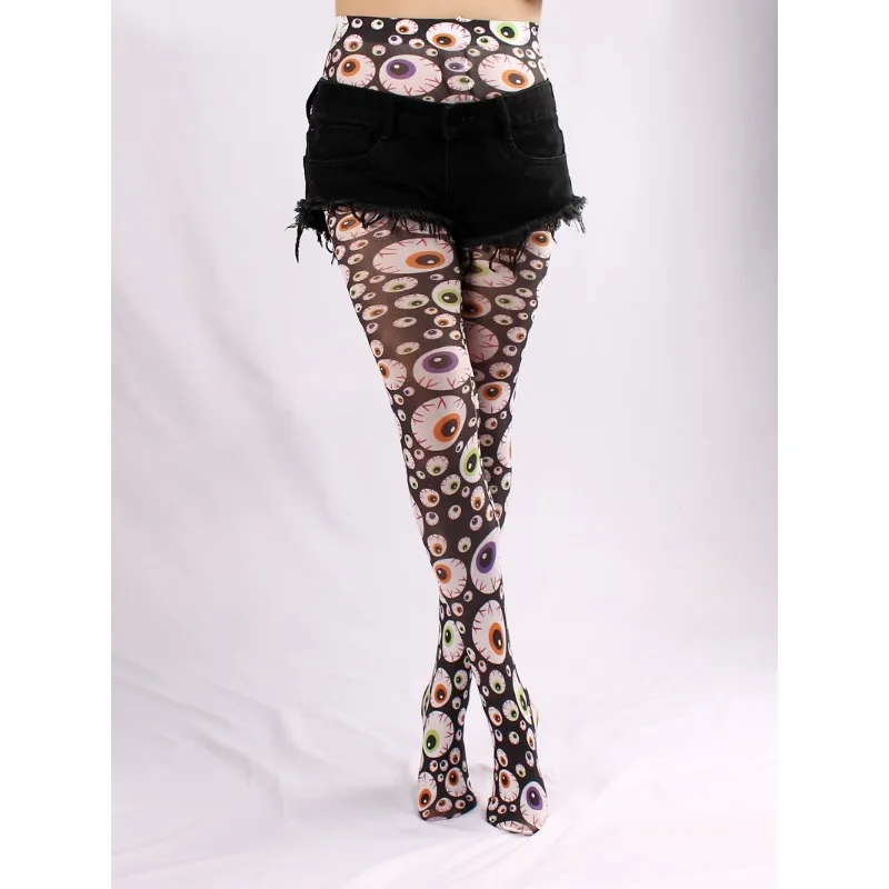 Y2k Spring Graffiti Retro Sexy Stockings Woman Anti Hooked Devil's Eye Printed Thin Tights Gyaru Gothic Anime Fashion Pantyhose