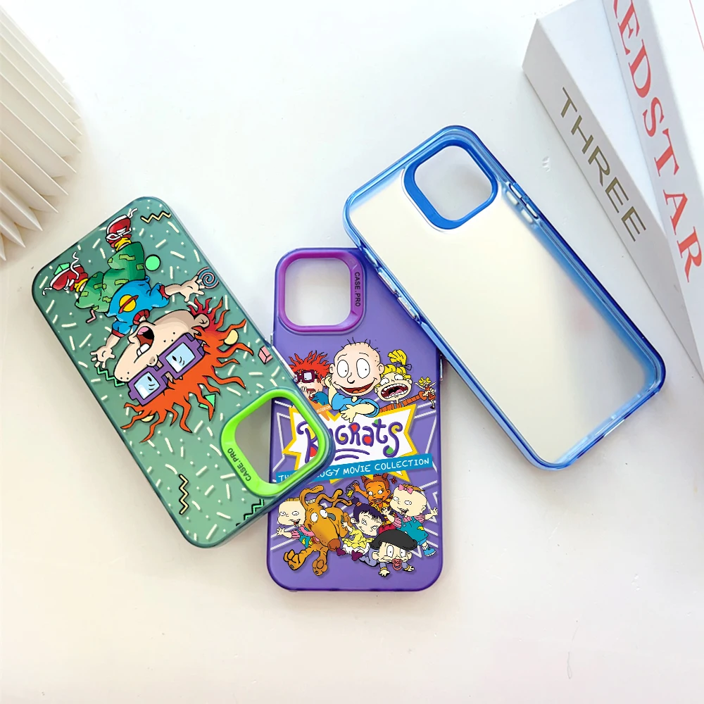 Cartoon Funny Cute R-Rugrats Phone Case for IPhone 13 12 11 15 14 Pro Max Plus Creative Border Silver Plated Hard TPU Cover