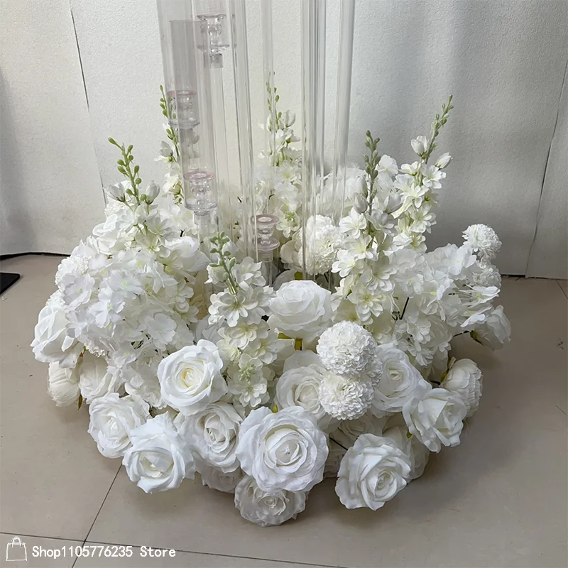 70-30CM Weiße Rose Delphinium Künstliche Blume Hochzeitstisch-Mittelstück Kranz Blumenarrangement Luxus Bankett Hotel Dekoration – Detail 5
