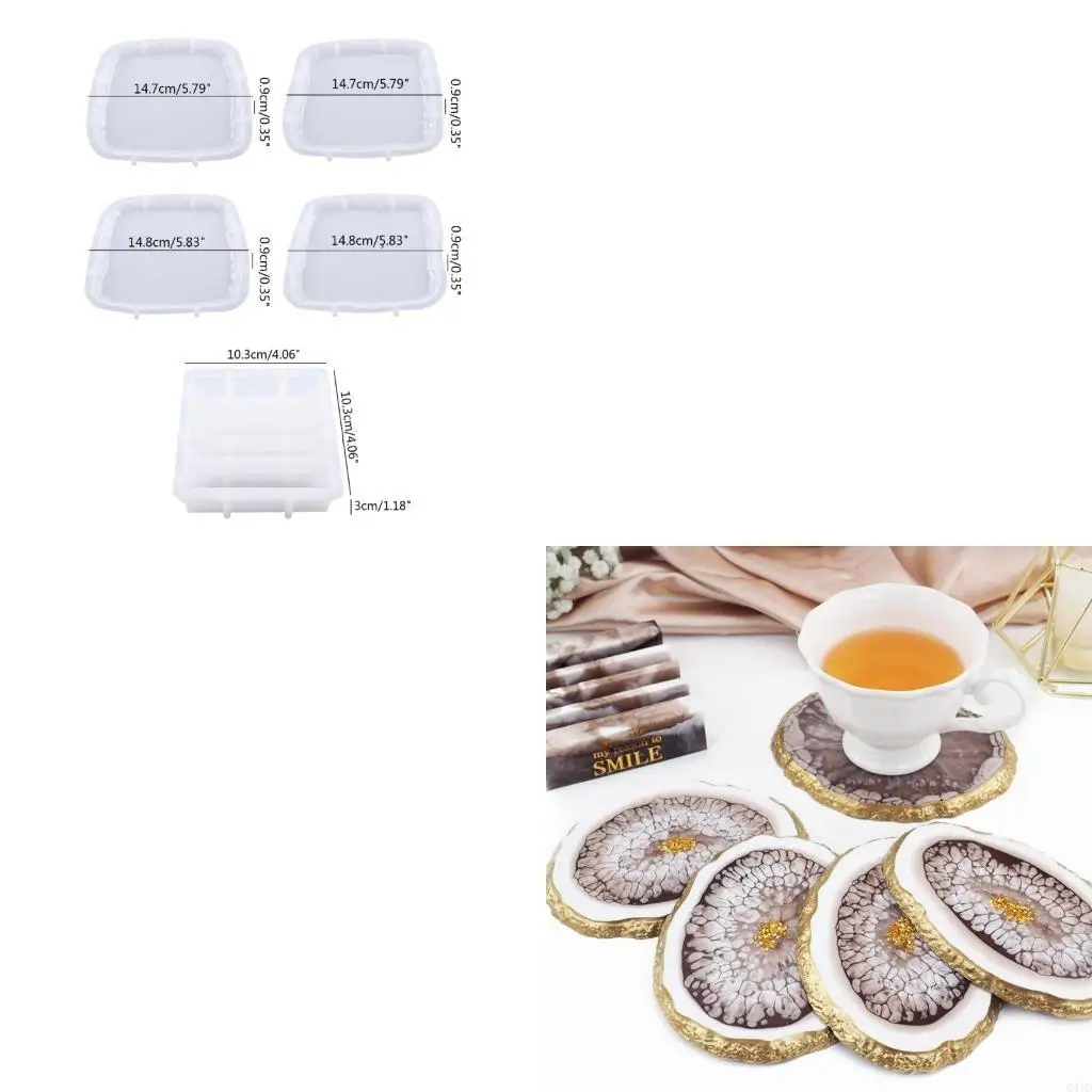 

5 шт., формы для подставок из смолы для литья из эпоксидной смолы, лоток с неровными краями и держателем, коврик для чашки,