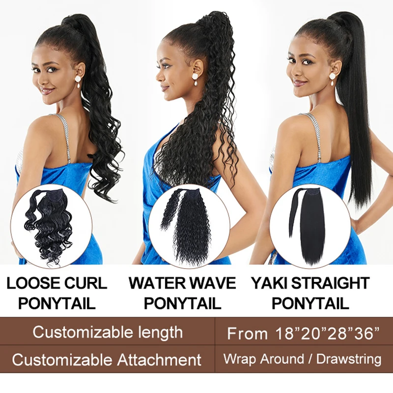 Snowdrop Hair Synthetic 28 inches Hair Pieces Heat Resistant Smooth Hairpieces Pony Tail Wrap Around Ponytail Extensions