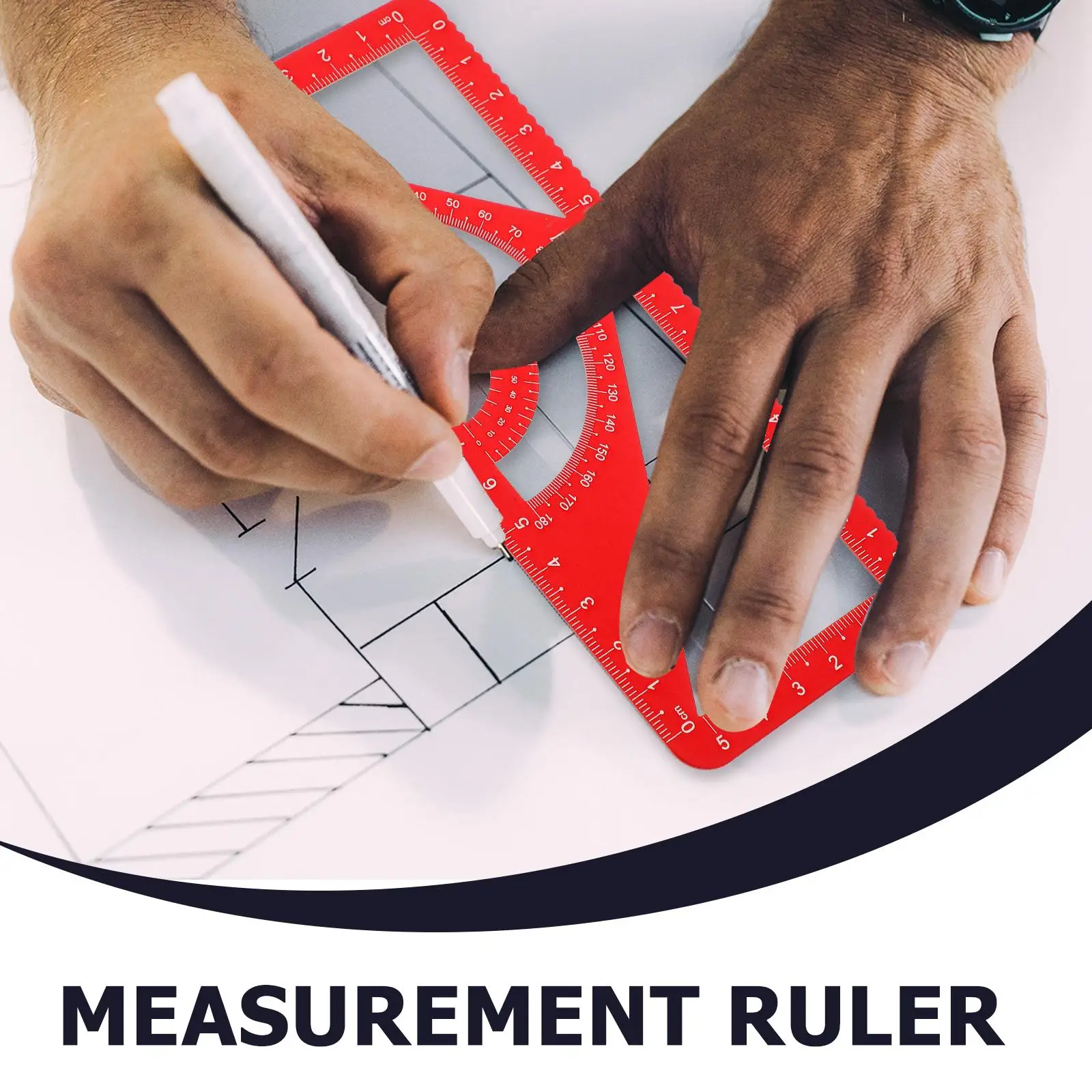 Multipurpose Aluminum Ruler Red Triangle Protractor Set Drawing Tools For Students Straightedge Protractor Set