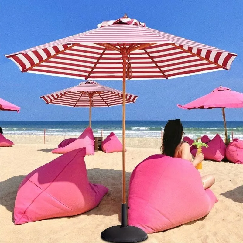 Beach beach garden outdoor parasol, aluminum alloy imitation wood grain striped umbrella, sun umbrella open-air garden umbrella