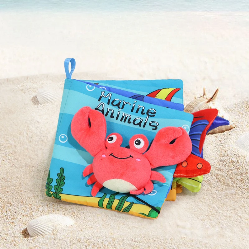 Baby Soft Books Toys Crinkle Cloth Book Marine Animal Tails for Infant Baby Early Development Interactive Stroller Soft Toys